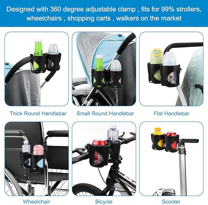 Accmor Universal Cup Holder, Stroller Cup Holder, 360° Rotatable Large Caliber Designed Bottle Holder for Stroller, Bike, Wheelchair, Walker, Scooter