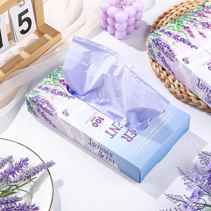 200 Pcs 14 x 8 in Lavender Scented Hygiene Bags Discreet Waste Disposal for Feminine Products, Diaper Disposal or Pet Waste Sacks with Easy-to-tie Tabs