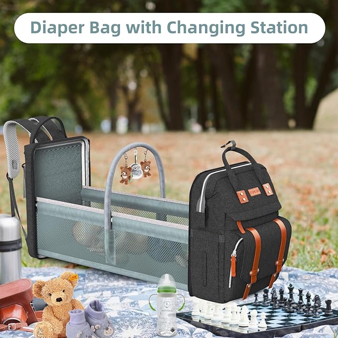 Diaper Bag Backpack with Changing Station, Large Diaper Bag, Baby Bag, Multifunctional Diaper Bag, Black