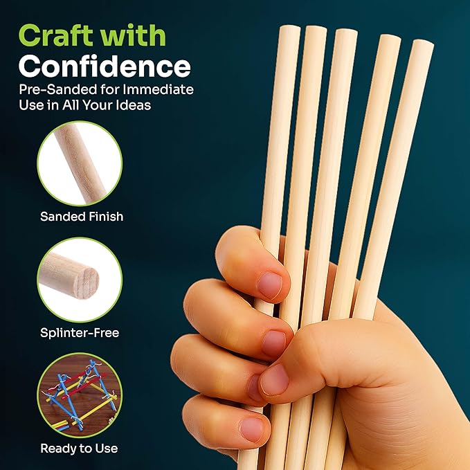 200 Wooden Dowel Rods 1/4" x 6", Precut Cake Wood Dowels for Crafting Tiered Cakes, Wooden Sticks for Crafts Supplies, Craft Wood Sticks for Flower Bouquet, Palitos de Madera para Manualidades