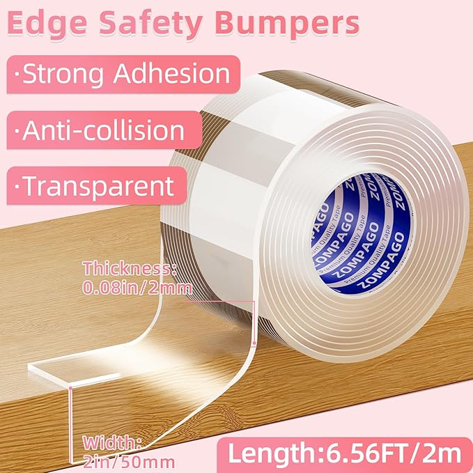 Clear Soft Corner Protectors for Furniture Strip, 2in x 6.56FT,Sharp Edge & Table Bumper,Window Edge,Wall Protector,Soft Corner Guards Safe for Proof,Table Corner Protectors in Family