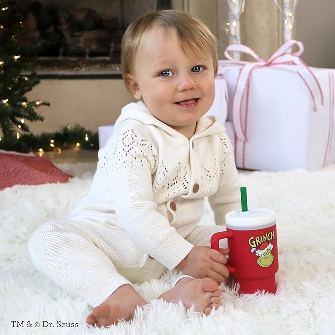 Infantino My 1st Tumbler, Silicone Sippy Cup with Straw & Handle, Spill-Resistant Baby Cup for On-the-Go, BPA-Free Transition Bottle, Grinch Red