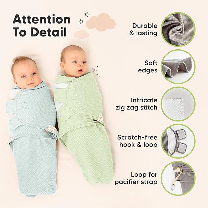 3-Pack Organic Swaddles for Newborns, Baby Sleep Sacks 0-3 Months - Baby Swaddle Wrap, Newborn Wearable Blanket, Infant Sleep Sack for Girls, Boys, Soft & Snug, Large Hook & Loop Closure (Mellow)