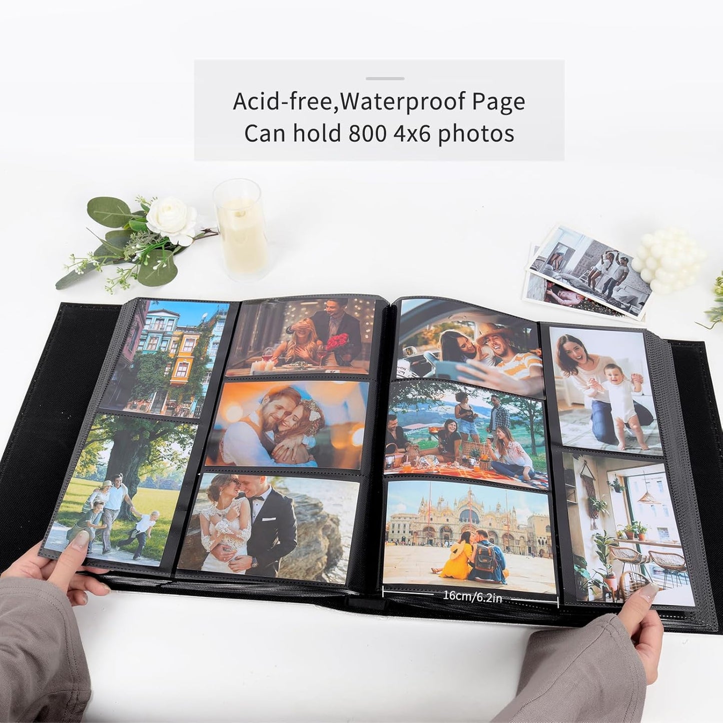 RECUTMS Photo Album 4x6 800 Pockets Photos Large Capacity Photo Album Book with Vertical and Horizontal Pockets Classic Leather Photo Book with Window Design for Baby Family Wedding Vacation(Black)