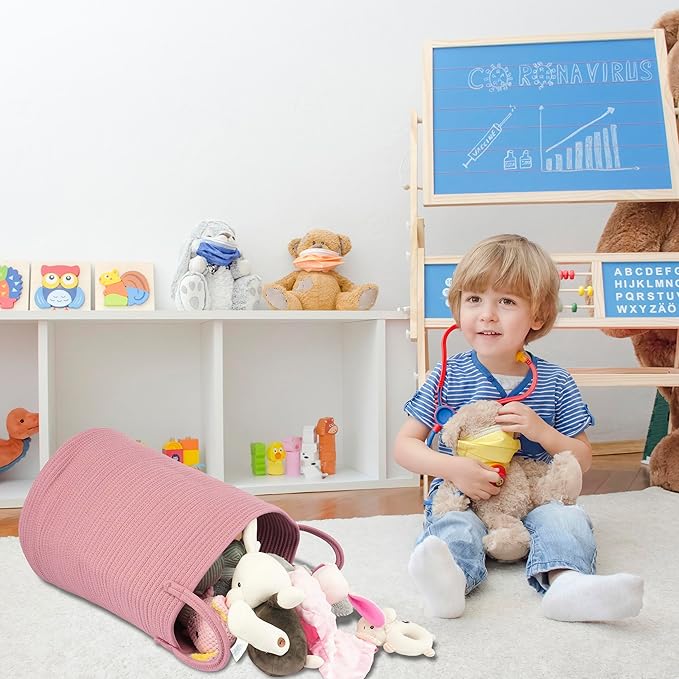 Cotton Rope Laundry Basket Hamper for Clothes Woven Storage Basket for Living Room Bedroom Boho Tall Rope Baskets for Blanket Toys Pillow Towels Baby Nursery Hamper Bin grape purple