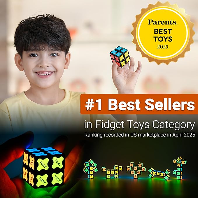 TOSY Magnet Cube 2x2 - 8 Blocks, 2in1 Toy: 2x2x2 Puzzle Cube and Customizable Infinity Cube, Glowing w/ UV Flashlight, Christmas Stocking Stuffers Gift for Kids/Grandkids, STEM Toy, 4-Pack