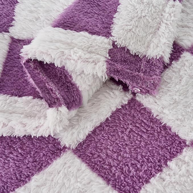 Fleece Baby Blanket for Girls 3D Checkerboard Design, Warm Cozy and Fluffy Infant Newborn Toddler Small Receiving Blankets for Crib Stroller, 30x40 Inches, Purple