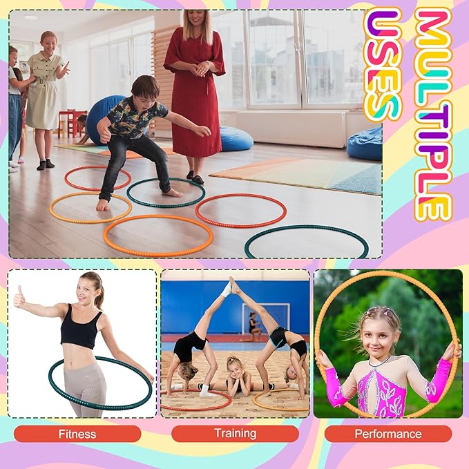 Sratte 8 Pcs Color Hoop Detachable Adjustable Hoop Exercise Ring Plastic Toys for Teens Games Gymnastics Dog Agility Equipment Party Decor, 4 Colors