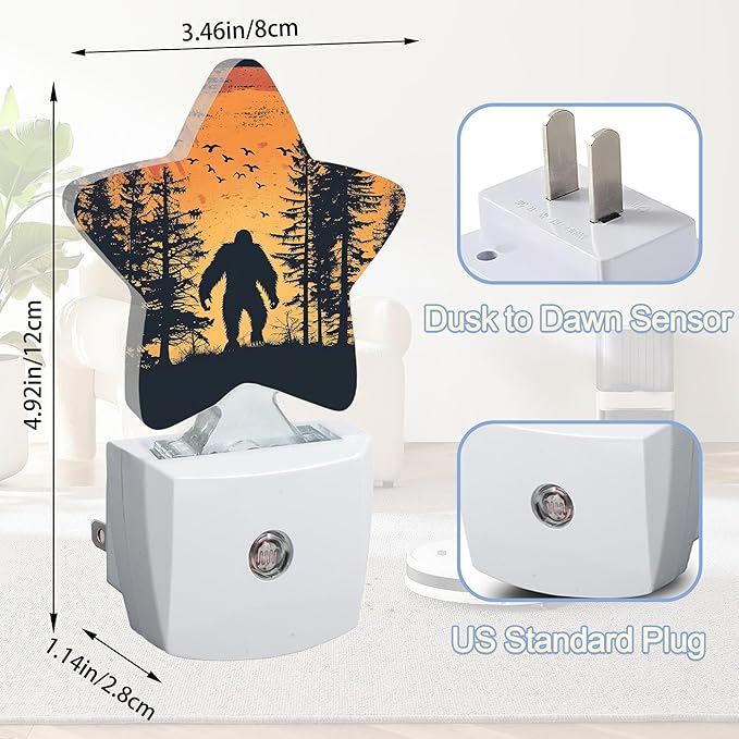 Big Foot Forest Night Light,Sunset Landscape Plug-in Star Night Lights with Dusk-to-Dawn Sensor for Bedroom,Bathroom,Living Room Sleep Friendly Lamp for Women Girls Boys Gift,0.5W