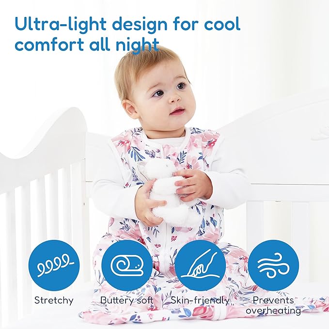 TotAha Sleep Sack 0-6 Months 3-Pack,Stretchy,Buttery Soft Swaddle Transition Sleeping Bag,Light Baby Wearable Blanket with 2-Way Safe Zippers for Girls, 0.5 TOG