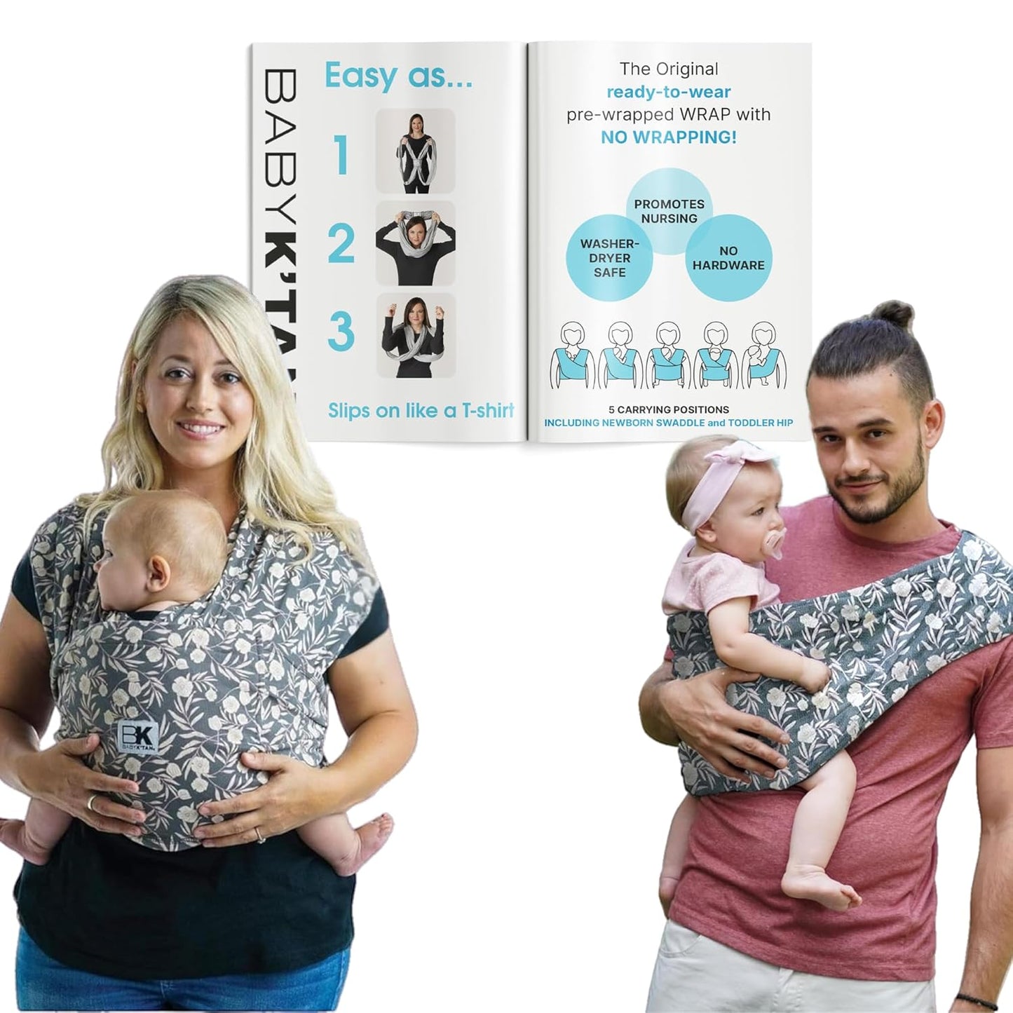 Small-Petite Original Baby K'tan Baby Carrier: #1 Easy Pre-Wrapped, Soft, Slip-On, No Rings, No Buckles | 5 in 1 Baby Sling Gift | Infant Wrap for Newborn to Toddler up to 35lb Women 2-4, Men up to 36