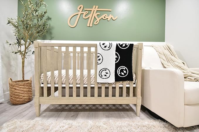 Smiley Face with Lightning Bolt Eyes Baby Blanket 28"x40" - DreamSoft Throw for Crib, Stroller or Car Seat -Receiving Blanket/Newborn Nursery Gift for Toddler, Infant, Kids, Boys & Girls (Black/White)