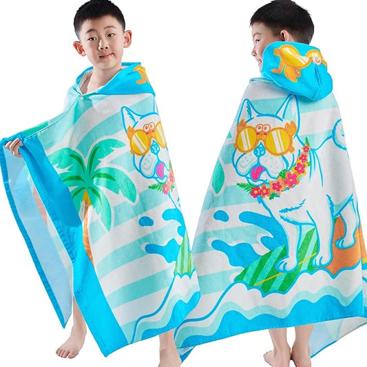 VOOVA & MOVAS Toddler Towels for Kids 3-10Years, 30''X50, Soft | Thick | 100% Cotton | Absorbent Towel Wrap, Perfect for Kids Beach, Pool, Bath, Swimming, Stripe Dog