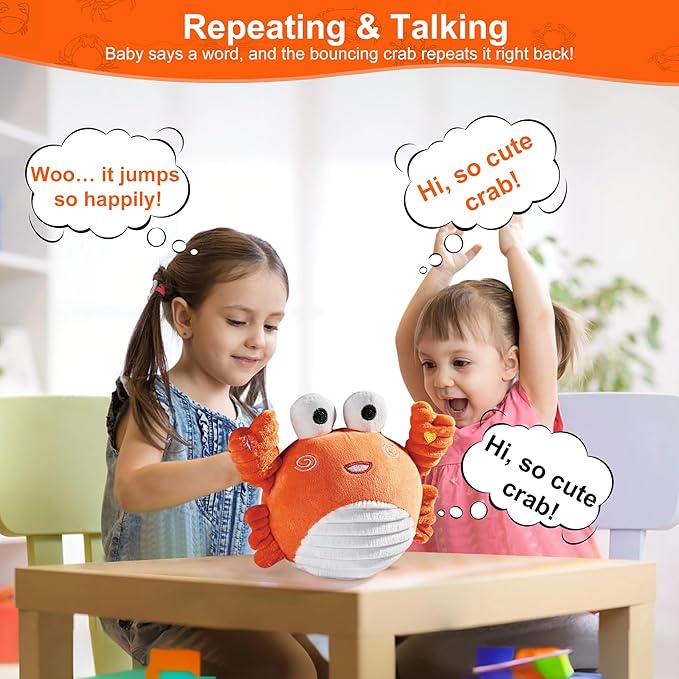 Musical Crawling Crab Toy – Ultra-Soft Dancing Baby Toy, Talking, Bouncing, Interactive Infant Sensory & Tummy-Time Motivator for 0–6 Months & 6–12 Months