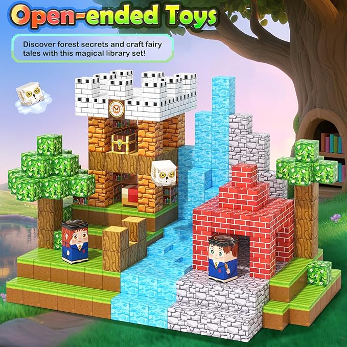 150PCS Magnetic Blocks - Build Mine Magnet World Forest Library Adventure Set, Building Toys for Boys Girls 3+, Magnetic Tiles Cubes Montessori Sensory Toys for Kids Ages 3-5 6-8 8-12 Kids Game Toys