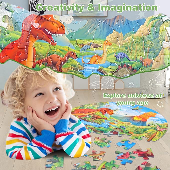 Civaner 70 Pieces Floor Puzzles for Kids Large Puzzles for Kids Ages 3 4 5 6 7 8 Jigsaw Puzzle Educational Puzzle Toy Gifts for Toddlers Boys Girls Baby Shower Birthday(Jurassic Dinosaur)
