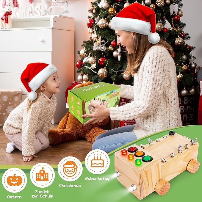 Busy Board,Montessori Screwdriver Board Set for 2-6 Years Old,Montessori Busy Board with LED Light,Wooden Sensory Toys for Boys & Girls,Christmas & Birthday Gift