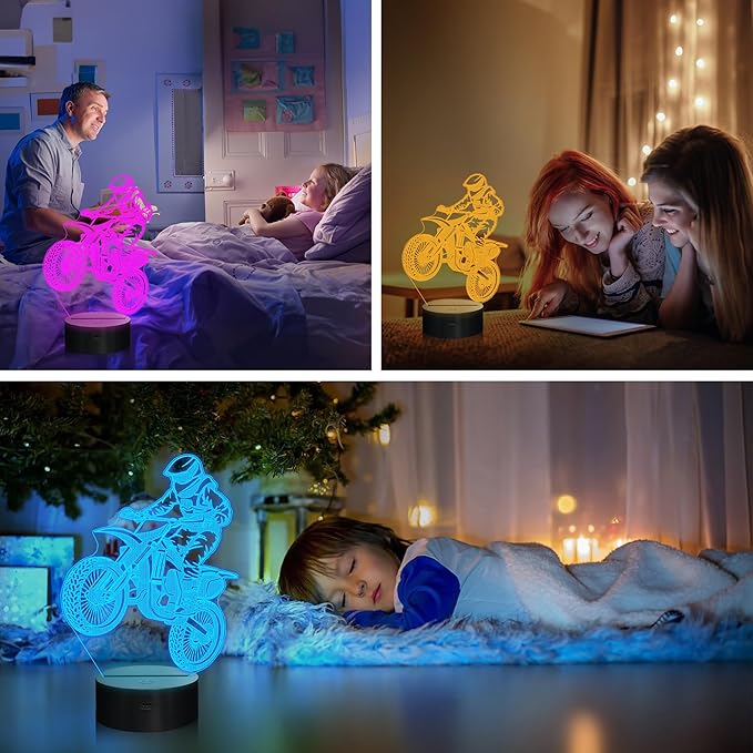 Dirt Bike Gifts for Boy, 3D Illusion Lamp, 3D Dirt Bike Night Light with 16 Colors Remote and Touch Control, Motor Bike Decor for Kids Room, Girls Birthday Gifts