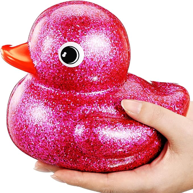 Honoson 6.89 Inch Giant Glitter Rubber Duck Big Glitter Rubber Duck Large Sparkly Duckling Bath Toy with Squeaky Sound for Summer Baby Shower Birthday Party Favor Gift(Purple)