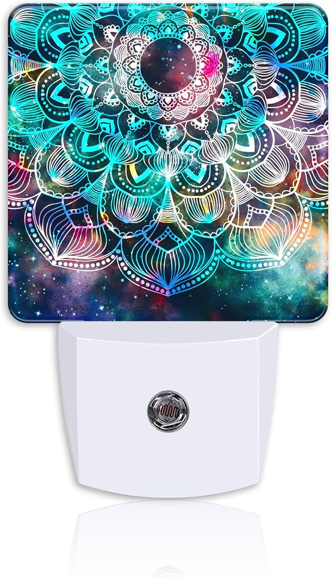 Galaxy Colorful Mandala Night Light Plug Wall,LED Night Lights with Dusk to Dawn Light Sensor for Women Girls Boys Room Decor,Hallway,Kitchen,Bathroom,Nursery,Stairs