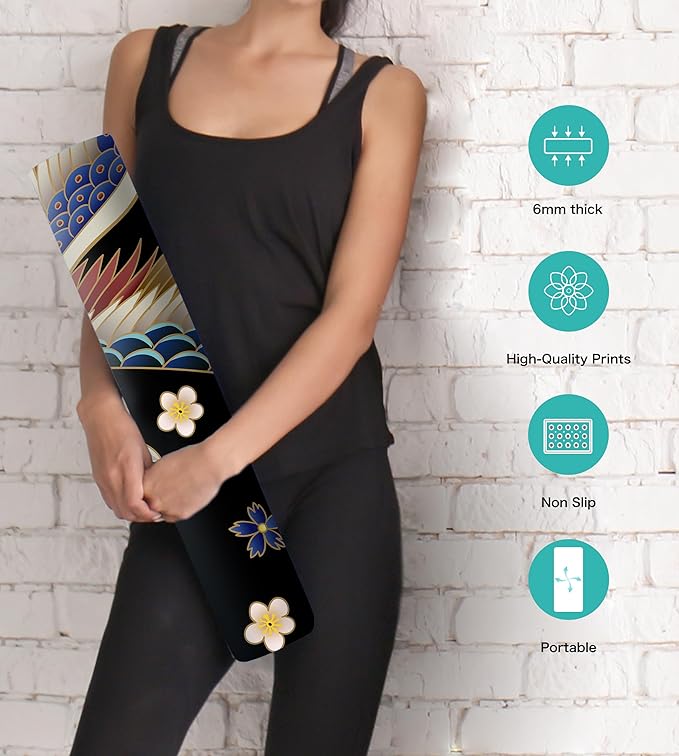 Non Slip Yoga Mat TPE Workout Mat for Men Women, Thick Workout Mat with Carrying Strap, Fitness Mats for Exercise, Yoga, Fitness, Pilates, Floor Workouts (72" x 24" x 6mm)