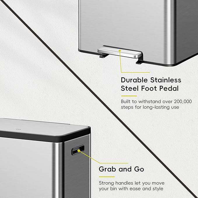 EKO EcoCasa II 36L+24L Dual Trash Can with Recycle Bin, Stainless Steel Garbage Can with Lid, Deodorizer Compartment, Odor-Proof and Fingerprint Resistant