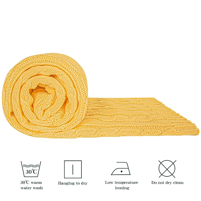 NTBAY 100% Pure Cotton Cable Knit Toddler Blanket, Super Soft Warm Breathable 30x40 Baby Blanket for Crib, Stroller, Nursery, Travel, Newborn, 30x40 Inches, Yellow