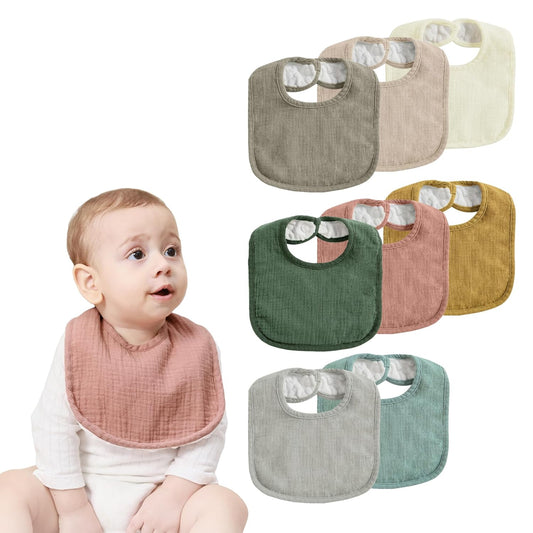 JELLYMONI 8 Pack Muslin Drool Bibs for Babies - Soft Adjustable Bandana Bib with Snaps, Absorbent Unisex Teething Bib for Newborn Girls & Boys