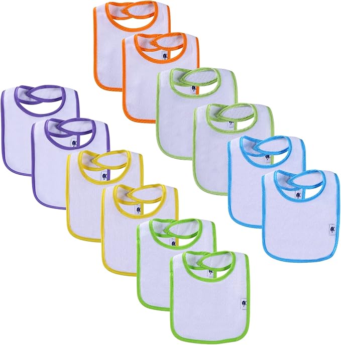 12 Pack Terry Drool Cotton Bibs, Unisex Baby Bibs with Fiber Filling Waterproof for Feeding, Teething, Drooling