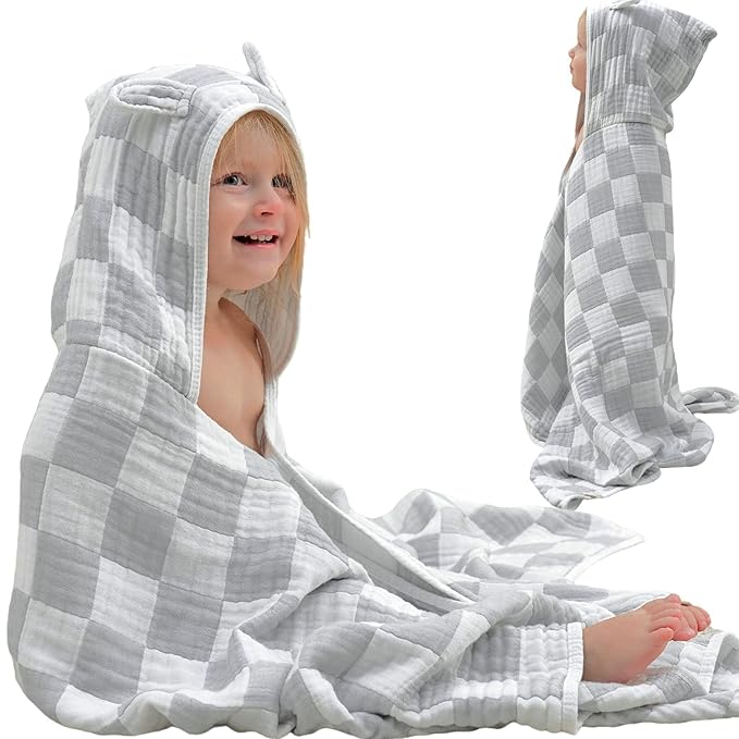 Ultra-Soft Muslin Baby Hooded Towel - 55 x 28 Inches, Ideal for Bath & Beach, Suitable for Both Boys & Girls from Newborns to Toddlers