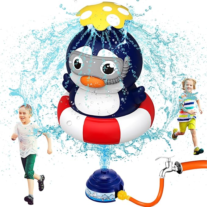 Kids Water Sprinkler Rocket Launcher – Outdoor Water Toys for Summer Backyard Play, Spinning Splash Penguin Rocket for Boys Girls Ages 3-12, Fun Gift for Garden Lawn Birthday
