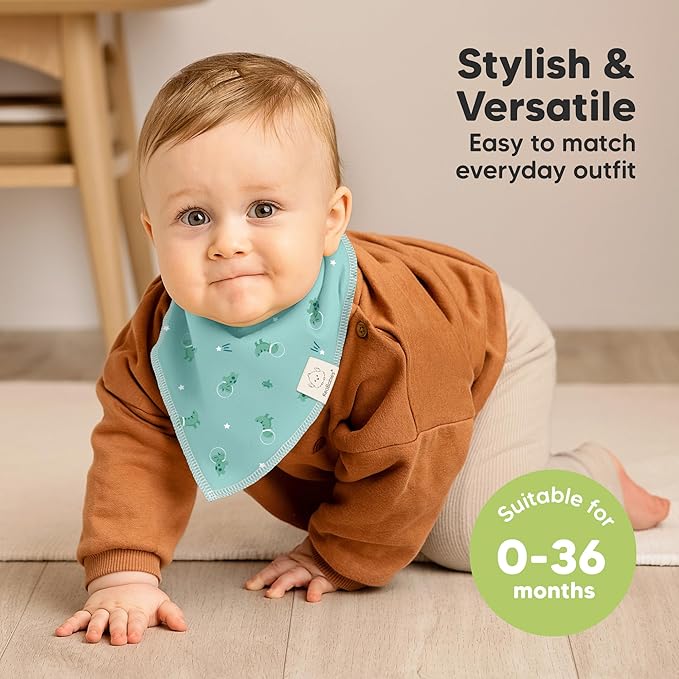 8-Pack Organic Baby Bandana Bibs for Boys, Girls - Super Absorbent Triangle Baby Bibs for Drooling and Teething Infant, 100% Cotton Extra Soft for Newborn, Infant 0-36 Months (Cosmo)