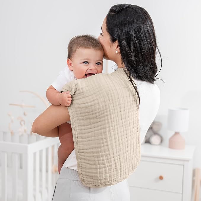 Comfy Cubs Muslin Burp Cloths 20" x 10", Pack of 6 - Large, 6-Layer, Ultra Absorbent 100% Cotton for Baby Drool and Messes - Soft, Safe & Gentle Baby Burp Cloths Set for Boys & Girls - Sand