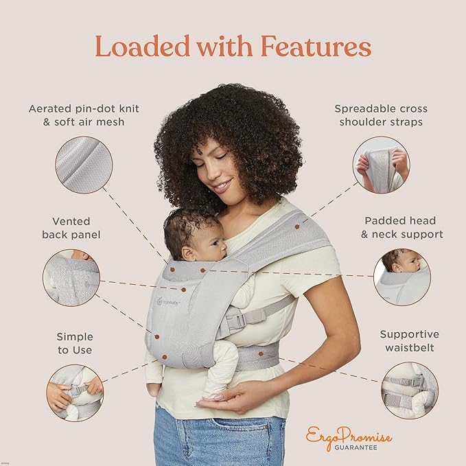 Ergobaby Embrace Baby Carrier Newborn to Toddler - Lightweight Ergonomic Baby Carriers - Cozy Essentials (7-25 Pounds), Soft Air Mesh, Soft Grey