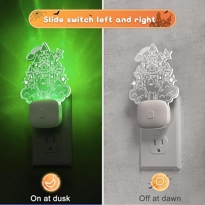 L LOHAS LED Night Lights for Kids, Acrylic Carved Castle Design, 8-Color Changing, Dusk to Dawn Sensor, Plug in Kids Night Lights for Baby, Girls Bedroom, 1 Pack