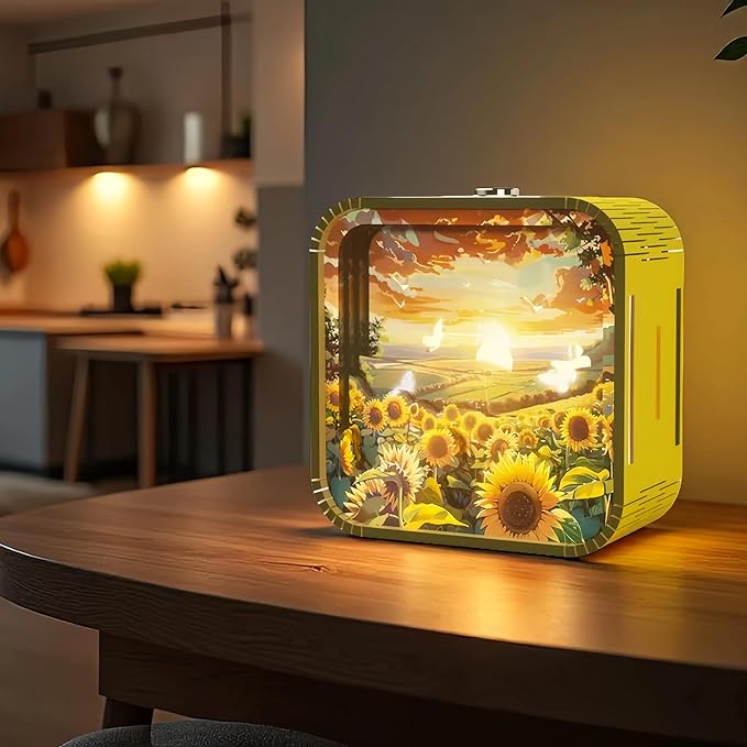 3D Wooden Puzzle Night Light,DIY Craft for Adults with Touch Night Light, Chrismas, New Year, for Teen, Desk Decor for DIY Puzzle Lovers, Men and Women (Sunflower)
