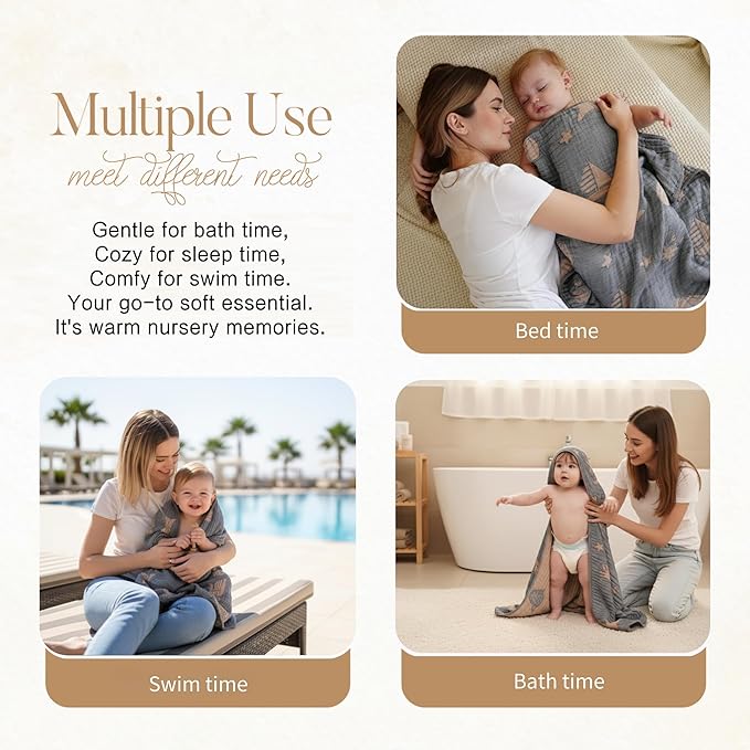 Ultra-Soft Muslin Baby Hooded Towel - 32 x 32 Inches, Ideal for Bath & Beach, Suitable for Both Boys & Girls from Newborns to Toddlers