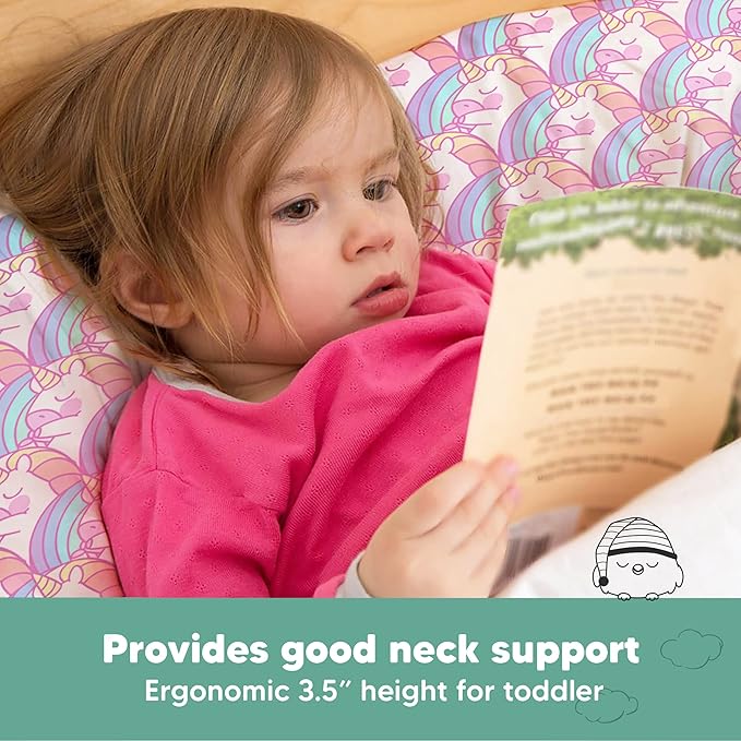 Toddler Pillow with Pillowcase - 13x18 My Little Dreamy Kids Travel Bed Pillows for Sleeping, Organic Cotton Small Pillowcase, Soft & Breathable, Machine Washable, Toddlers 2-5 Years Old (Unicorn)