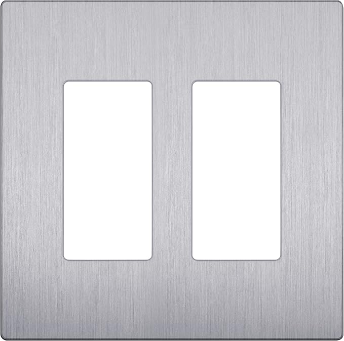 LIDER Brushed Finish Decorator Switch Cover, Screwless Wall Plate, Mid-Size 2-Gang 4.88" x 4.92", Unbreakable Polycarbonate Thermoplastic, UL Listed, LSWP-32M-BSV, Brushed Silver