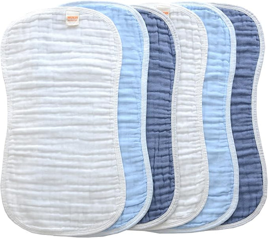 MUKIN Baby Muslin Burp Cloth Set of 6, Ultra Soft Absorbent Thick Cotton Burping Cloths for Unisex Newborn Babies, 20'' by 10'' Neutral Milk Spit Up Rags Boys Girls - Baby Must Haves. (Gradient Blue)
