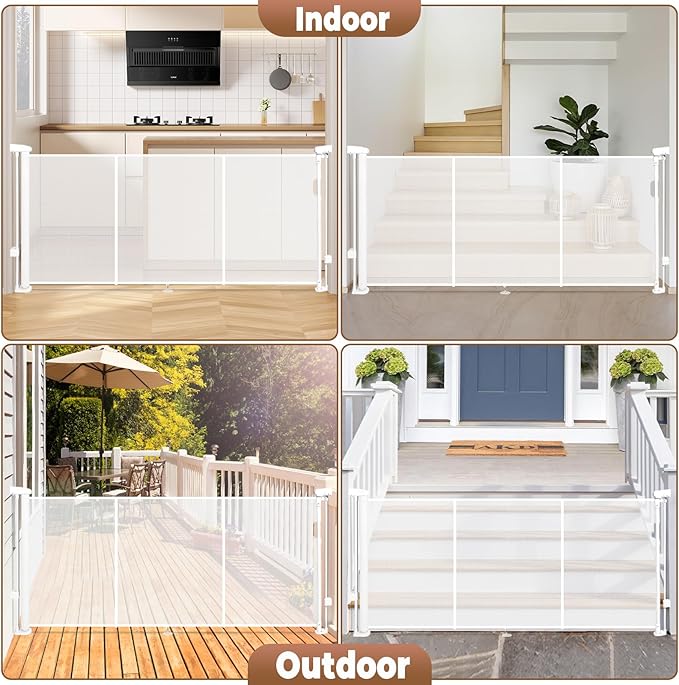 81" Retractable Baby Gate Extra Wide, 41" Tall Retractable Dog Gate for Stairs, Doorways, Decks, Mesh Gate Long Child Gate Pet Gate for Indoor, Outdoor, with Reinforced Mesh Rods, Dual Locks