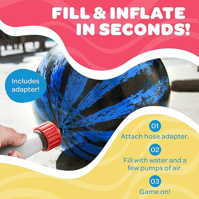 Watermelon Ball – The Ultimate Swimming Pool Game for Under Water Passing, Dribbling, Diving and Pool Games for Teens, Kids, or Adults, Balls Fills with Water, Blue, 9 inches