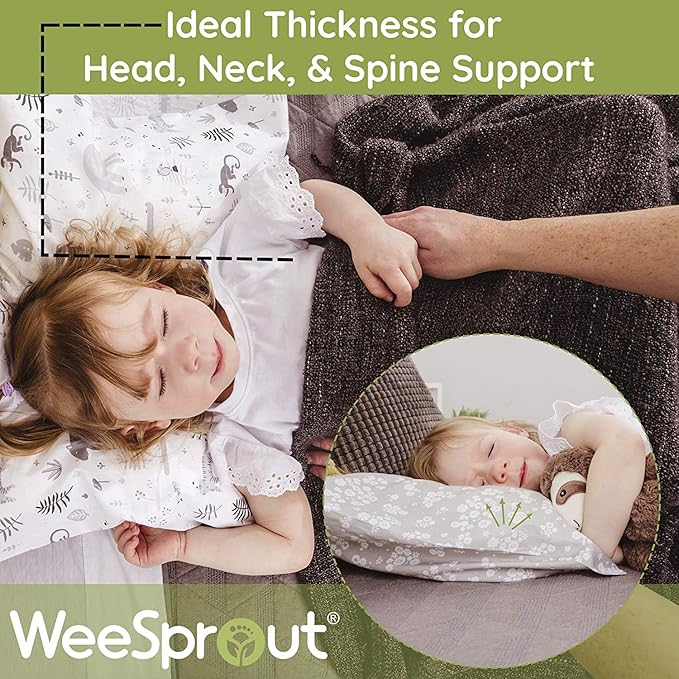 WeeSprout Toddler Polyester Organic Cotton Shell and Pillowcases, Small Kids Pillow, Soft and Supportive Polyfiber Filling, Machine Washable, 18 x 13 x 3 (Safari Print + Safari Print, 3 Piece Set)