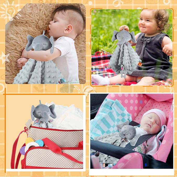 Elephant Security Blanket with Teether - Soft Baby Blanket for Boys & Girls - Dotted, Soothing