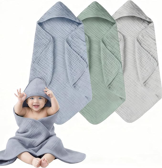 3-Pack Hooded Baby Towels for Newborn 100% Cotton Soft Babies Blanket Toddler and Kids Bath Towel Baby Essentials