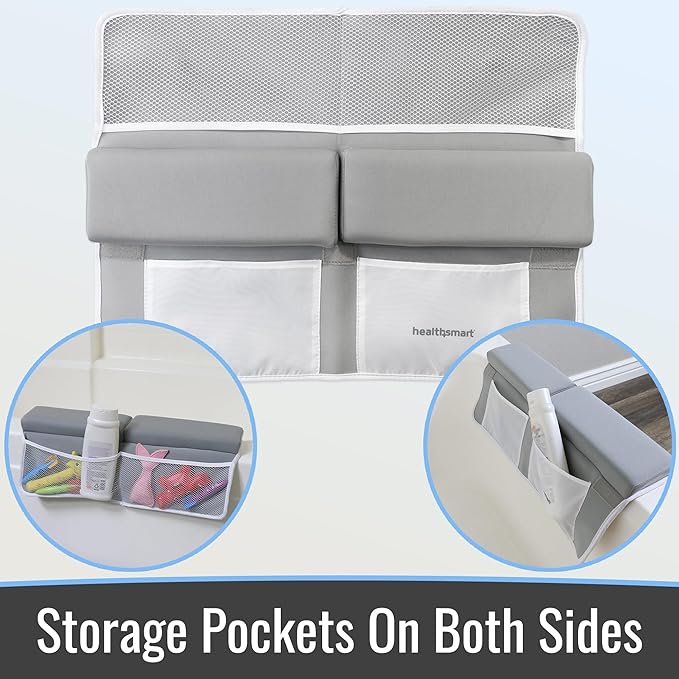 HealthSmart Baby Bath Kneeler and Elbow Rest Pad Set – Ultra-Thick, Non-Slip, Water-Resistant & Machine-Washable with Toy Organizer Pockets for Moms & Baby Registry