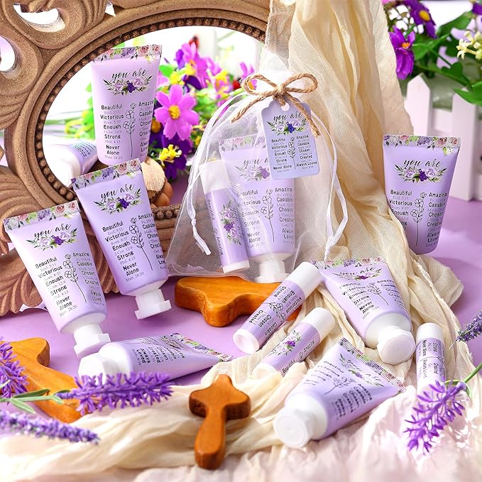 24 Sets Christian Hand Cream and Lip Balm Gift Set Christmas Christian Gift for Women Travel Size Hand Lotion Bible Verse Lip Balm Bulk for Baby Bridal Shower Mom Holiday Gift(Classic)