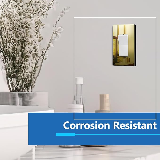 LIDER Decorator Metal Wall Plate, Temperature and Impact Resistant, 201 Stainless Steel, Screwless Cover, Modern Decoration Upgrade, Mid-Size 1-Gang 4.88" x 3.11", Polished Brass, LSMWP-31M-PB