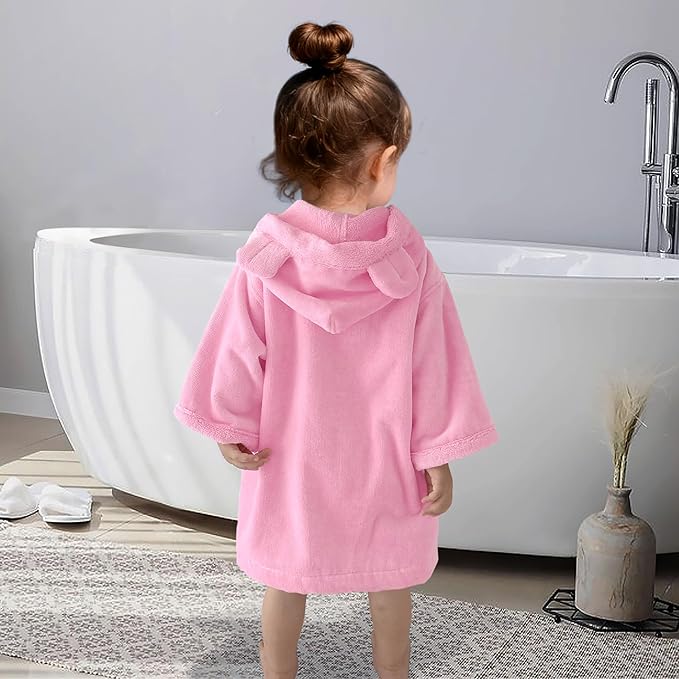VOOVA & MOVAS Baby Hooded Towel with Bear Ear,0-3Years | 100% Cotton, Ultra-Soft & Absorbent | Gentle for Sensitive Skin, Bath, Pool & Beach Robe | Newborn (Pink)