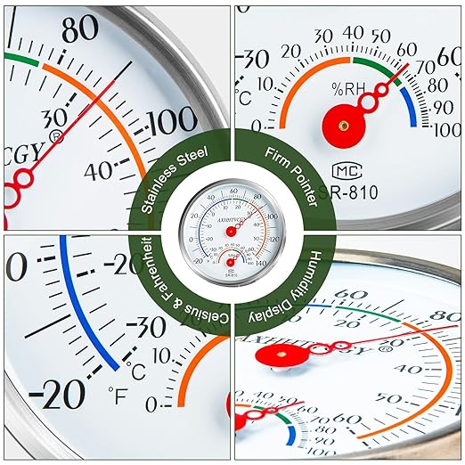 Indoor Outdoor Big Dial Thermometer Hygrometer Waterproof- No Batteries Required for House, Terrarium, Incubator, Greenhouse by AXHHTVCGY